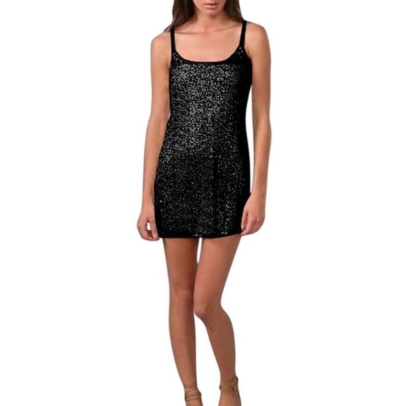 black sequin slip dress